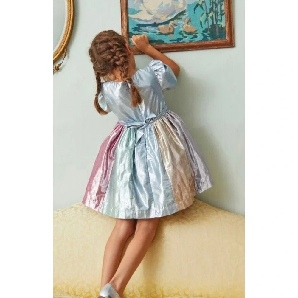 Mini‎ Boden Girls Metallic Foil Party Dress Blue Pink Gold Silver 11-12Y